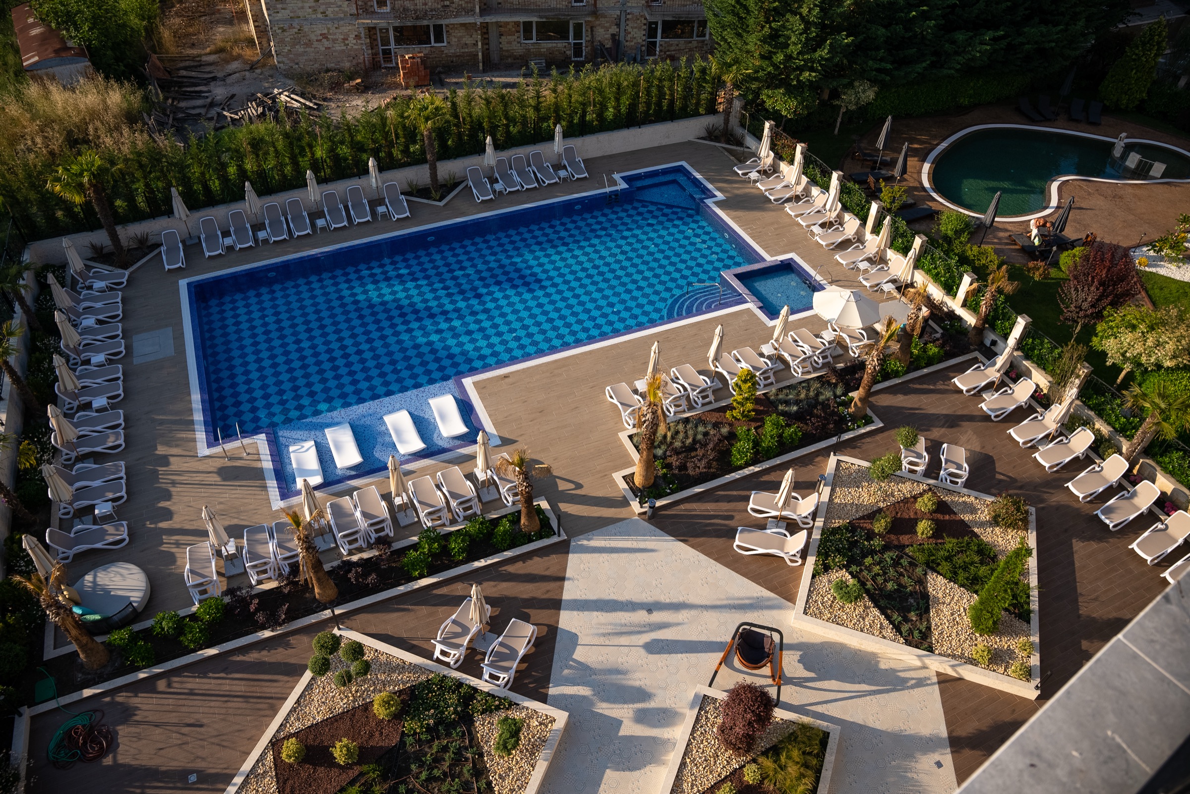The pool area from the balcony